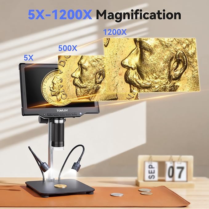 TOMLOV DM10 10.1" Digital Microscope: 1080P 1200X HD IPS Coin Microscope