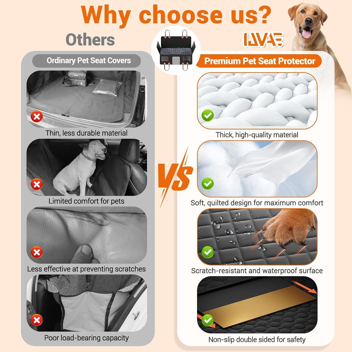 IJVAE Hard Bottom Car Seat Cover for Dog swith Removable Soft Blankets,Scratch-Proof and Anti-Slip Car Dog Hammock for Large Dogs Brown for Crew Cab Trucks F150
