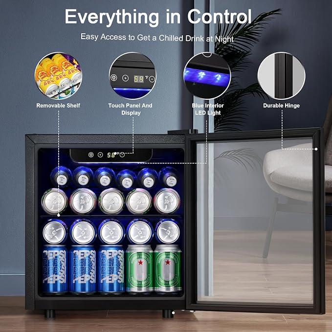 Antarctic Star 12 Bottle/48 Can Beverage Refrigerator, Wine Cooler/Cabinet, Mini Drink Fridge, Clear Front Glass Door Counter Top Red Cellar Beer Soda Bar Quiet Compressor Freestanding 1.3 cu.ft. | 12 Bottle 48 Can capacity, Low Noise Clear Glass Door,...
