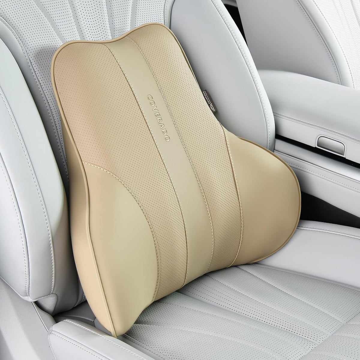 Coverado Lumbar Support Pillow for Car, Ergonomic Memory Foam Back Pillow for Office Chair, New Back Cushion for Pain Relief, PU Leather Car Lumbar Support for Driving Seat
