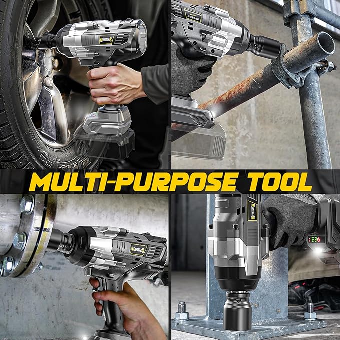 DIYtoolifz 3/4" Cordless Impact Wrench Compatible with Dewalt 20V Battery: 1850FT-LBS(2500N.m) High Torque Impact Driver, Auto-Stop Reverse, 4-Speed Heavy Duty Impact for Car/Truck/Mower(Bare Tool)
