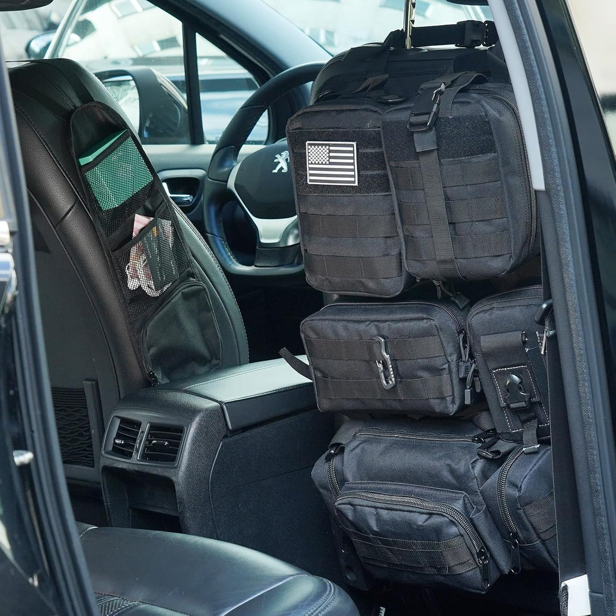 Tactical Car Seat Back Organizer,Tactical Molle Seat Back Organizer with 6 Detachable Molle Pouch,Universal Fits for Car Truck Jeep Vehicle Black