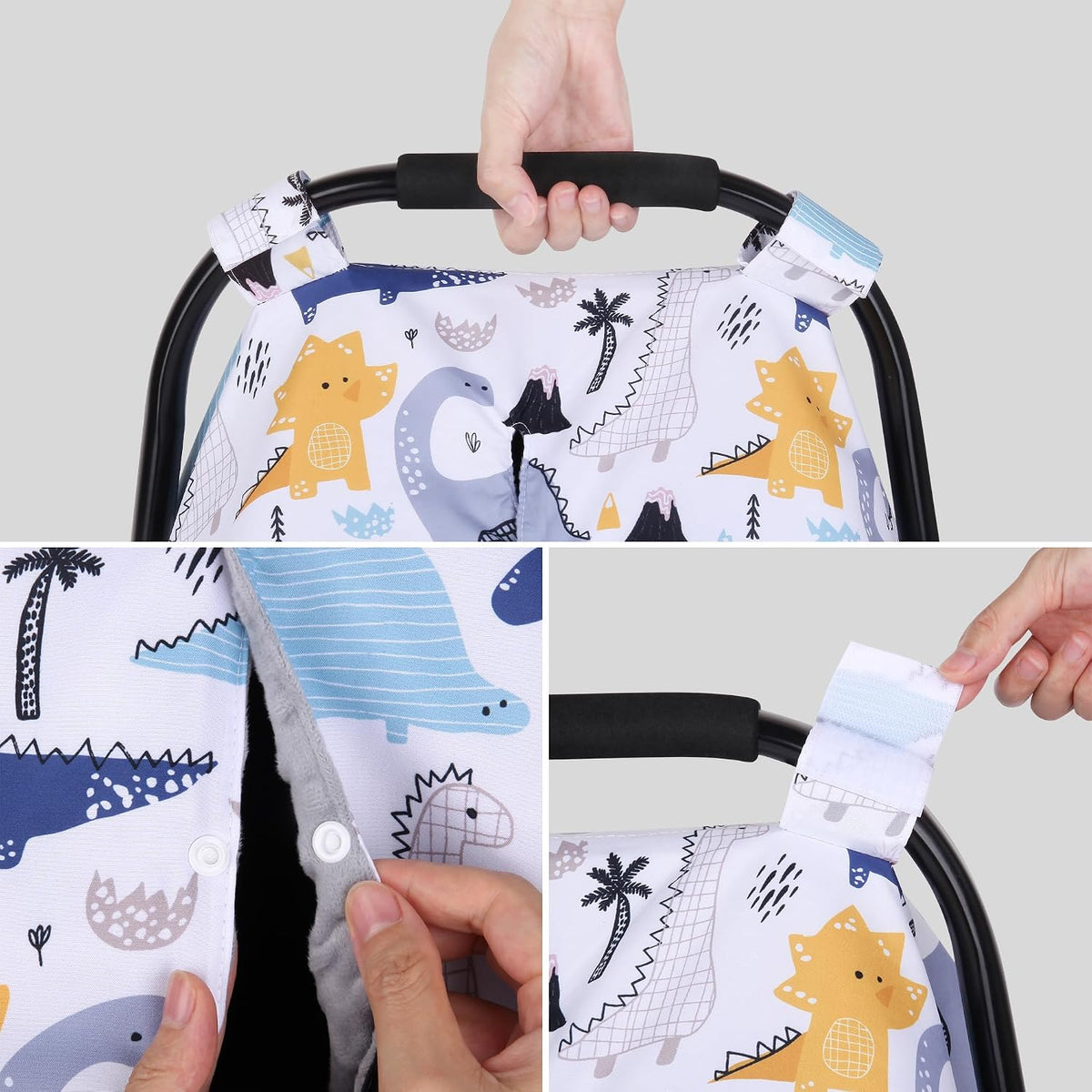 Rquite Baby Car Seat Cover, Carseat Covers Baby Boy, Minky Infant Car Seat Cover Winter, Peekaboo Opening Car Seat Canopy, Multi-use Baby Carrier, Stroller, Nursing Cover, Minky Blanket, Dinosaur