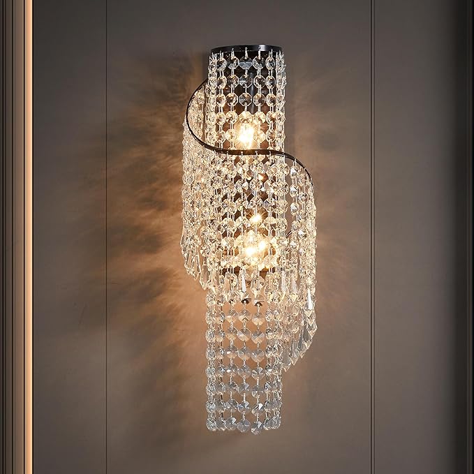K9 Crystal Wall Sconces, Adjustable 3-Color LED Wall Light with Titanium Black Metal Frame, Modern Living Room/Bathroom/Bedroom Lighting Fixture (Easy Install)