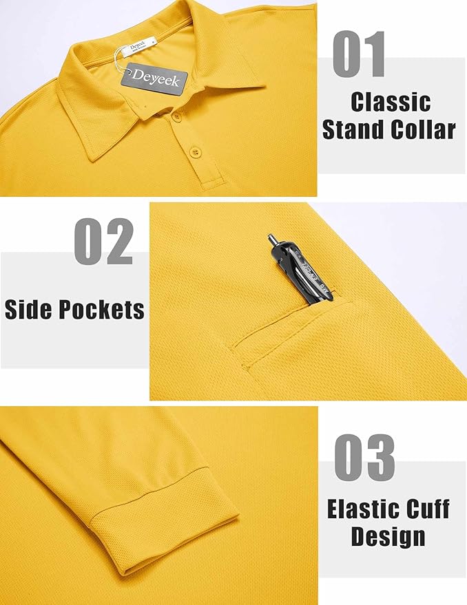 Deyeek Men's Polo Shirts Long Sleeve Golf Polo Shirts for Men Quick Dry UPF 50+ Sun Protection Polos Casual Collared Shirts