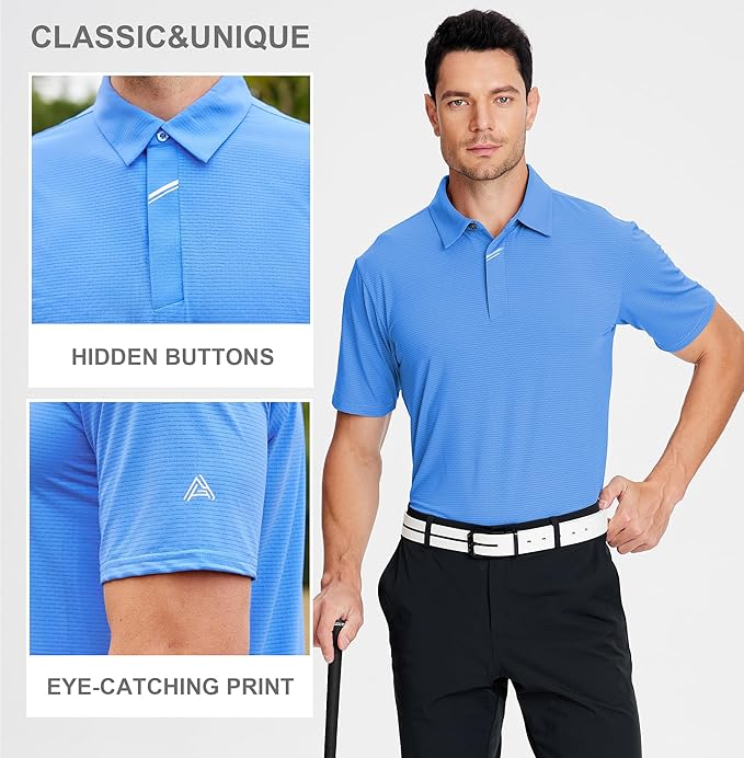 Esabel.C Jacquard Golf Shirts for Men Moisture Wicking Short Sleeve Performance Dry Fit Active Mens Polo Shirts