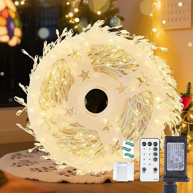 Dailyart Fairy Lights Plug in, 1000 Led Small Warm Wreath Lights with Remote 75Ft Long Waterproof Twinkle String Lights with Timer for Bedroom Outdoor Indoor Wedding Garland Decorative Silver Wire