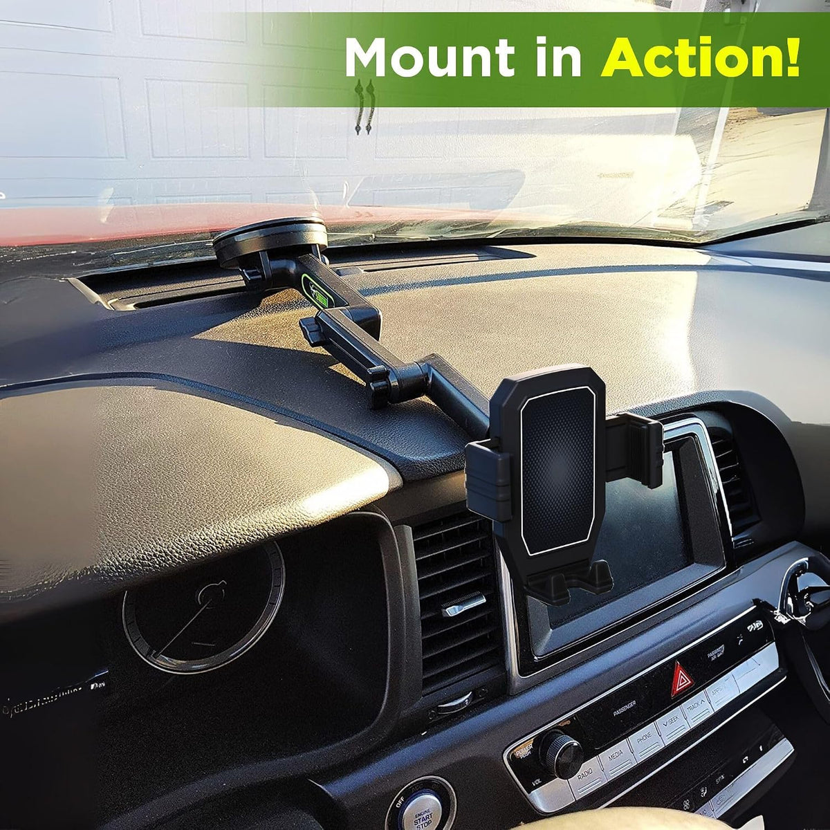 Cell Phone Mount for Truck Phone Holder for Truck Drivers - Heavy Duty Suction Cup + Dashboard Pad, iPhone Holder for Dashboard Window 16.9 inch Long, for iPhone & Samsung, Commercial Trucker, Black