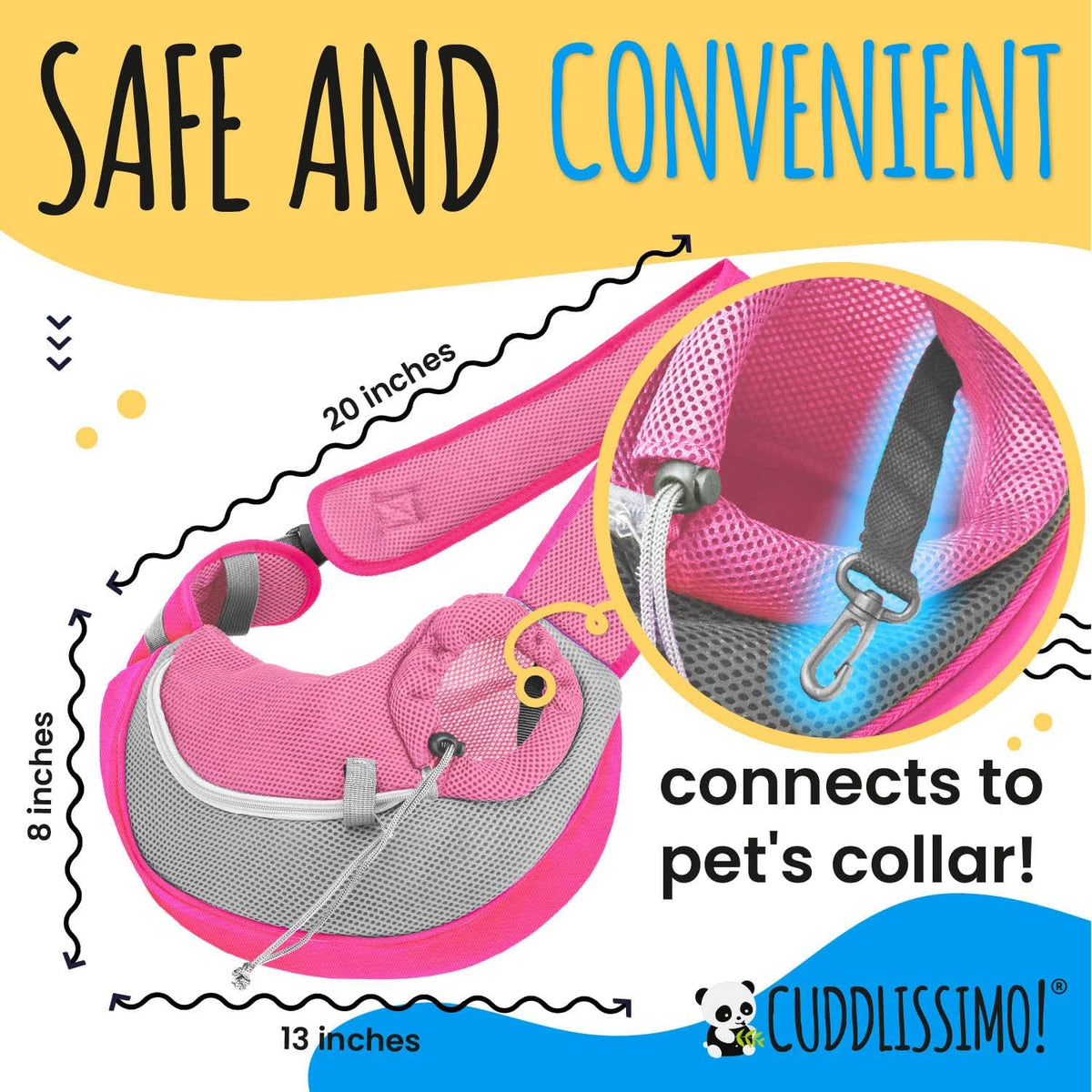 Cuddlissimo Small Dog Sling Carrier, Pet Cat Sling, Puppy Pouch - Pink-S