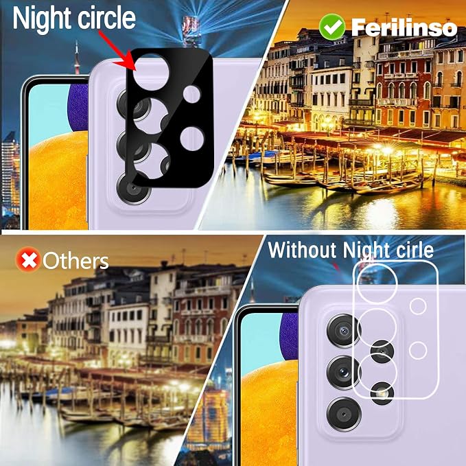 Ferilinso 3 Pack Screen Protector + 2 Pack Camera Lens Protector