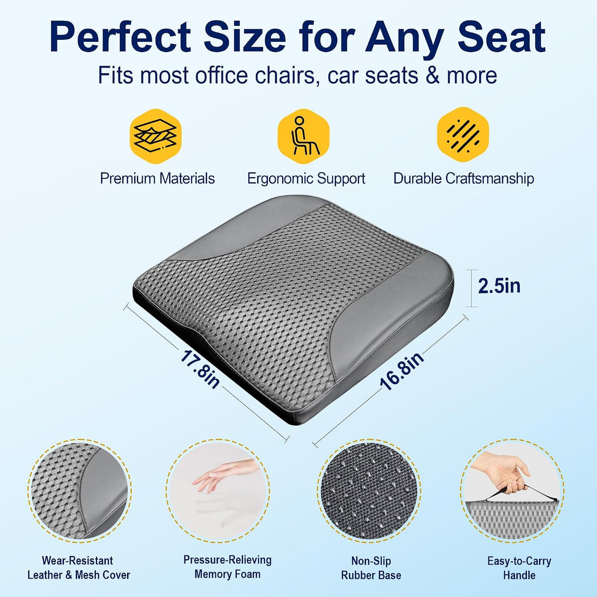 kingphenix Memory Foam Car Seat Cushion for Driving Comfort and Office Use
