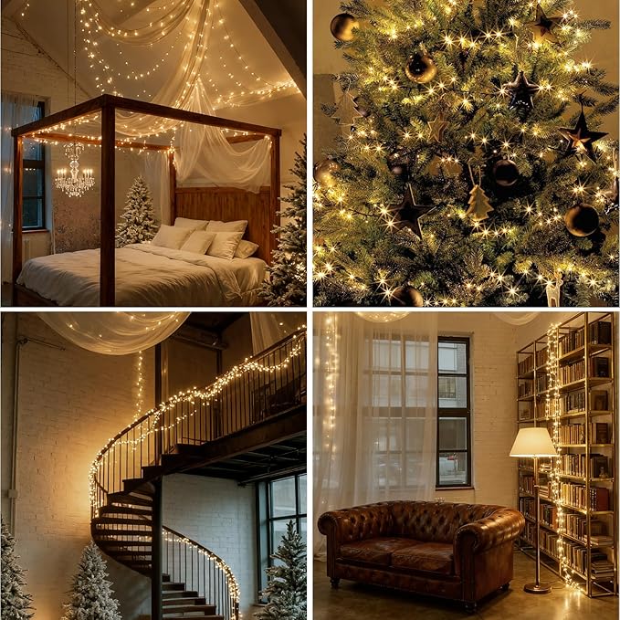 Dailyart Fairy Lights Plug in, 1000 Led Twinkle String Light with Remote 75Ft Waterproof 8 Modes Warm Cluster Lights with Timer for Bedroom Wreath Window Wedding Christmas Tree Decoration,Black Wire