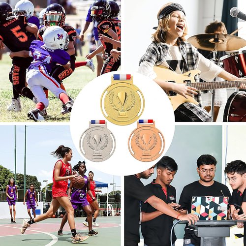 3 Pcs Olympic Medals by Trophy Style - Gold, Silver, Bronze | 2.55 Inch Metal Medals with Smooth Ribbon for Sports Competitions & Award Ceremonies