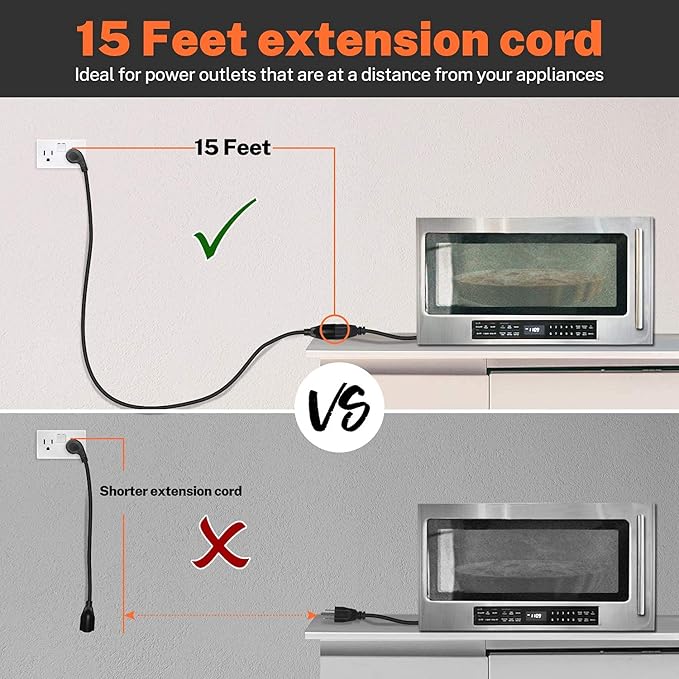 FIRMERST 1875W 15 Feet Extension Cord 14 AWG 15A Flat Plug Black
