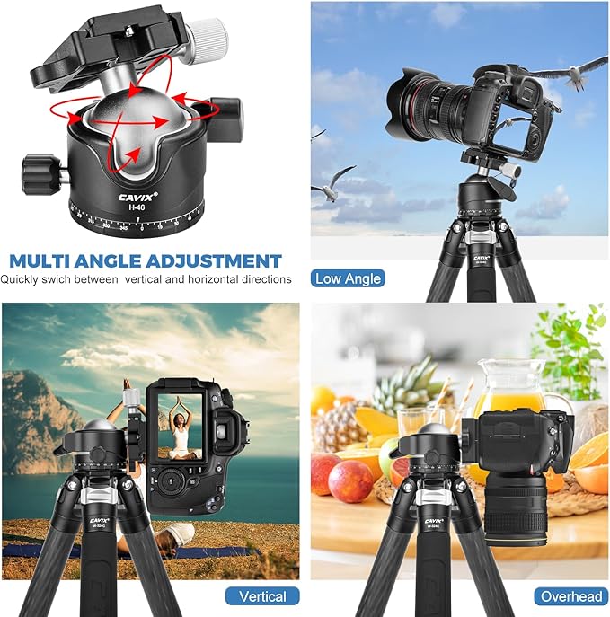 CAVIX Tripod Ball Head with 1/4" Arca Swiss Quick Release Plate Aluminium