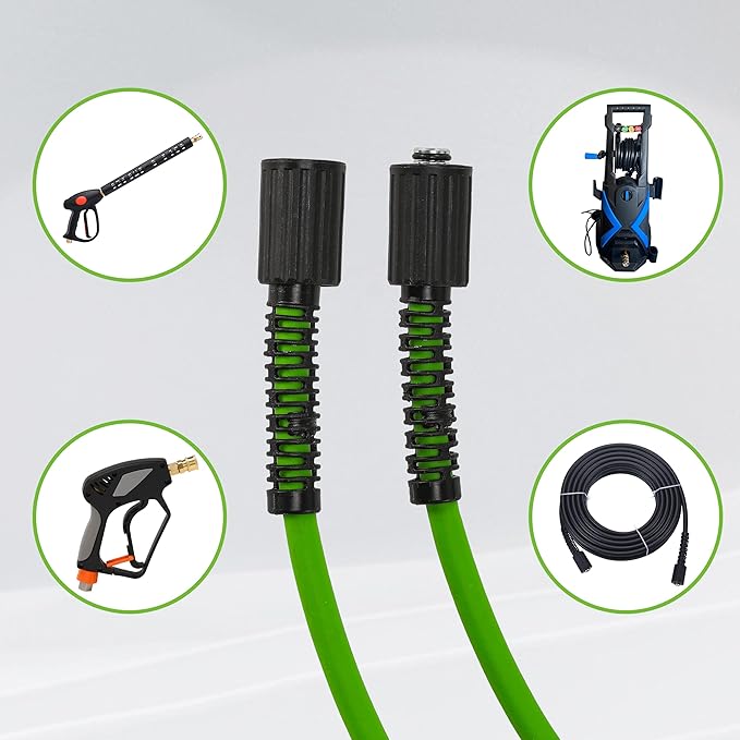 PWACCS Pressure Washer Hose 50 FT x 1/4", Power Washer Hose Kink Resistant, Universal High-Pressure Washing Extension Hoses Replacement, Compatible with M22 Stainless Steel Fittings, 3600 PSI, Green