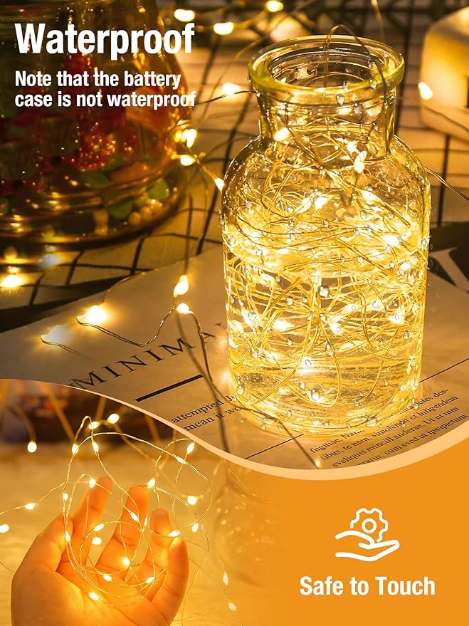 btfarm 3 Pack Fairy Lights Battery Operated with Timer, 16.4 FT 50 LED Silver Wire Twinkle String Lights 8 Modes Dimmable Waterproof for Indoor Christmas Bedroom Wedding Decorations, Warm White