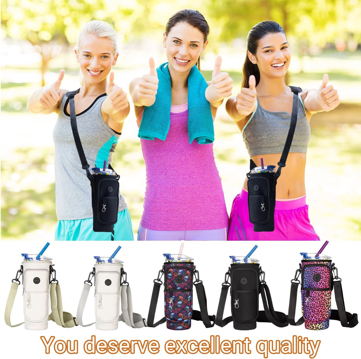 Regine Switzerland Water Bottle Carrier Bag - Neoprene Holder for Stanley Cup 40oz | Adjustable Strap