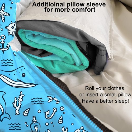 KidzAdventure Kids Sleeping Bag - Mummy Style, Lightweight, 4 Seasons, Includes Pillow Sleeve, Ideal for Camping & Sleepovers