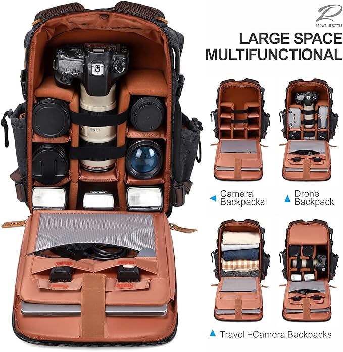 Padwa Lifestyle Black Canvas Camera Backpack