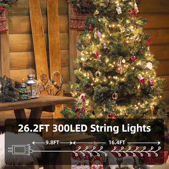 Dailyart Fairy Lights Plug in, 300 Led Warm Twinkle Fairy Lights with Remote Timer 26Ft 8 Modes Cluster Lights for Bedroom Garland Wreath Party Window Wedding Christmas Tree Decoration Green Wire