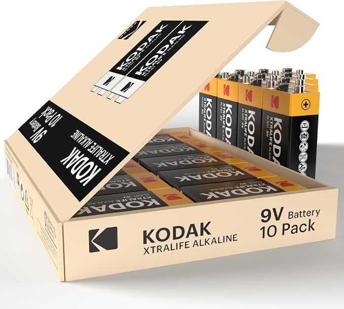 KODAK 9V Alkaline Batteries 9 Volt High-Performance Battery Pack, 10-Year Shelf