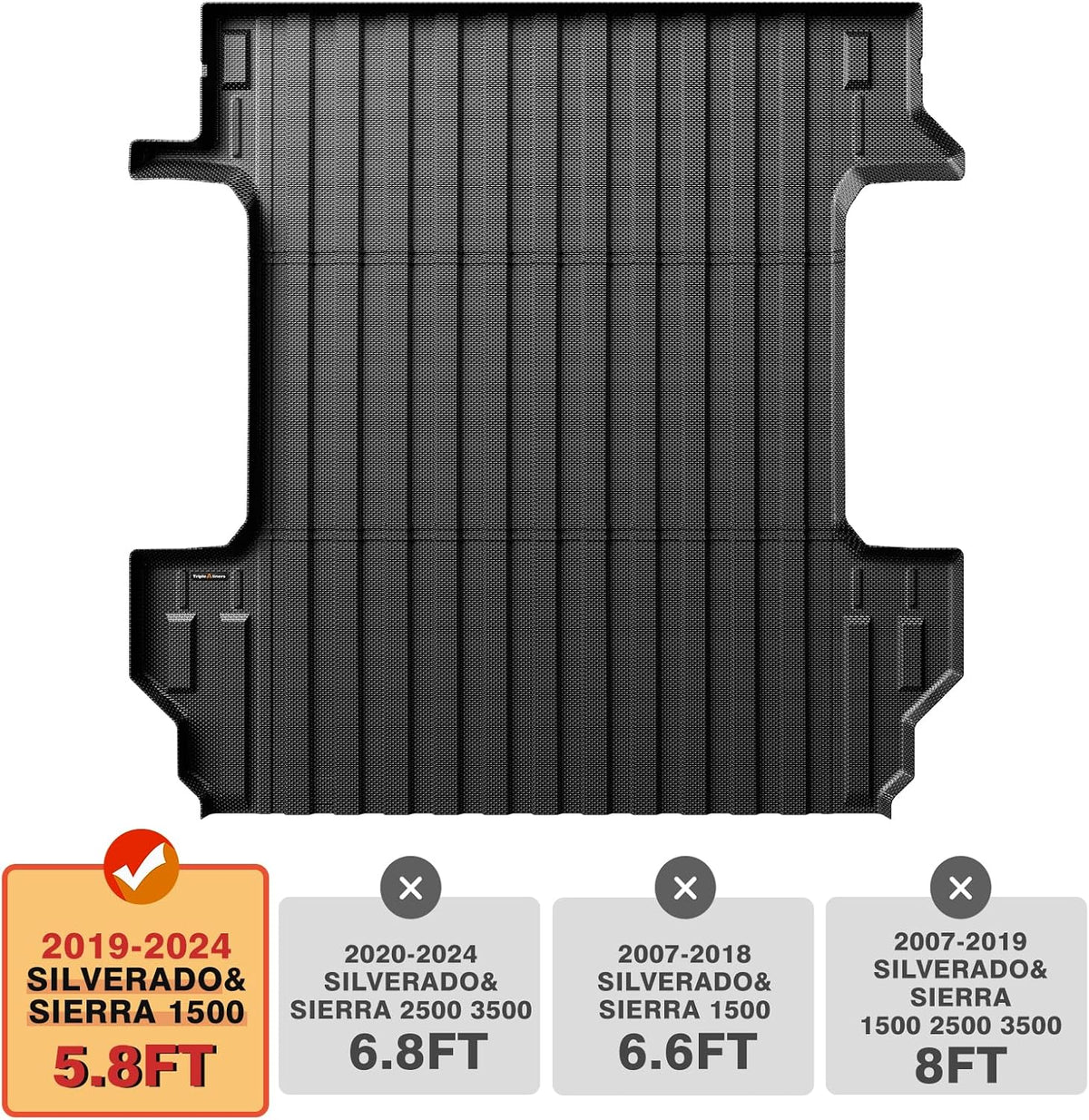 TripleAliners Truck Mat Compatible with 2019-2026 Chevy Silverado/GMC Sierra 1500 5.8FT Accessories, Truck Bed Mat Heavy Duty Custom Fit All Weather Protection TPE Pickup Bed Liner
