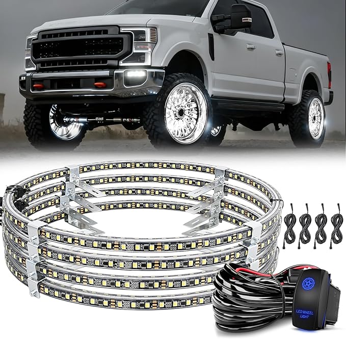 Nilight 4PCS 17inch Double Row LED Wheel Ring Lights Pure White