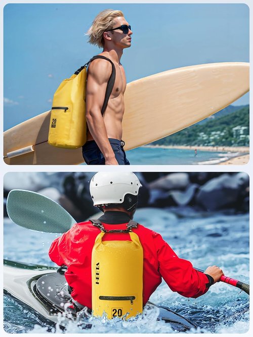 HEETA Waterproof Dry Bag - Lightweight Roll Top with Front Zippered Pocket | 5L/10L/20L/30L/40L for Travel, Kayaking & Camping