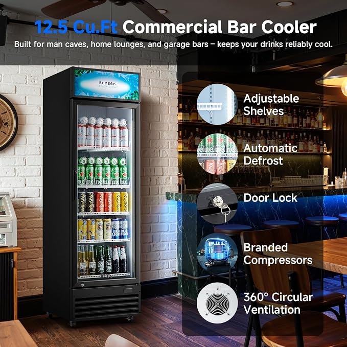 BODEGACOOLER Beverage Refrigerator, 12.5 Cu.Ft. Commercial Glass Door Fridge – Holds 420 Cans, Perfect for Game Day Watch Party & Summer BBQ, Drink Cooler for Home Bar, Patio, Garage, Man Cave