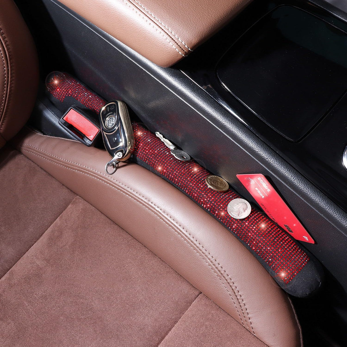 ToBeQueen Car Seat Gap Filler Red Bling Car Accessories for Women Universal Fit for Car Truck SUV, 2 Pack Handmade Crystal Rhinestone Diamond Bling Gap Filler(Red)