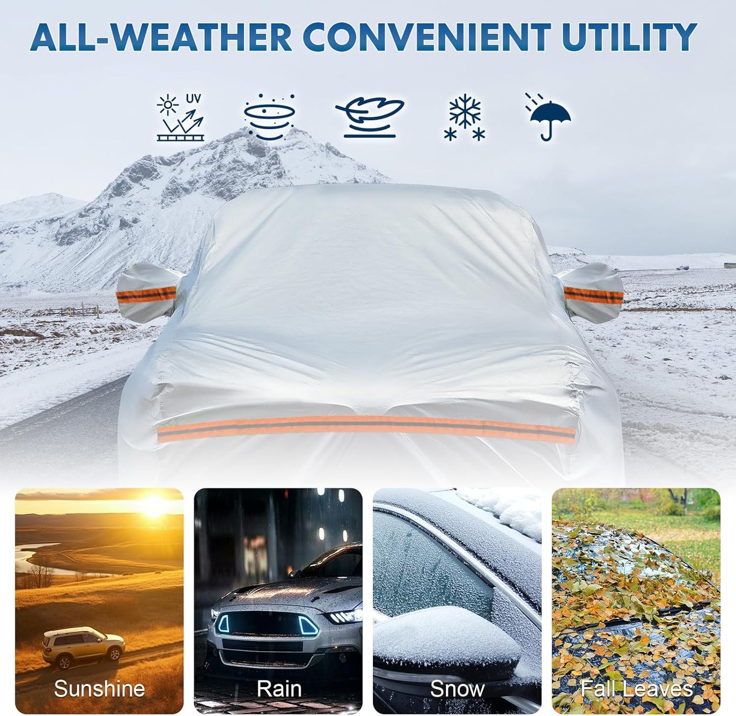 KEYOOG Fit for 198"-220" Length Pickup, 6-Layer Full Car Cover is All-Weather Waterproof, Universal in All Seasons, Snow Prevention, Rainproof, Acid Rainproof, Sunscreen, Orange Reflective Strip