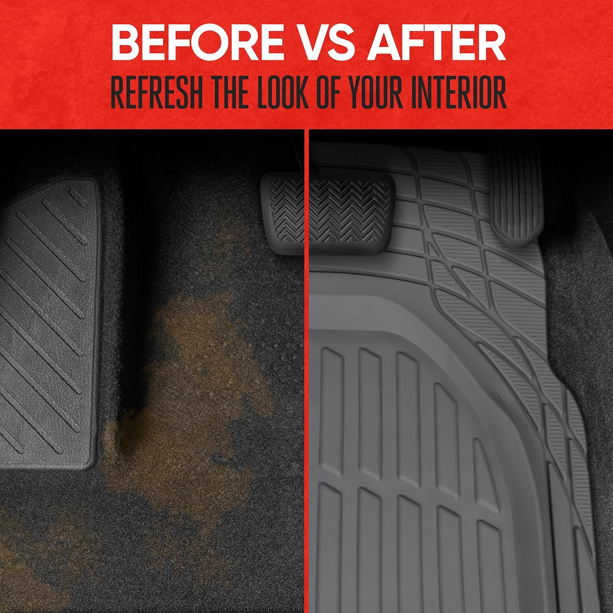 Motor Trend 2 Piece Front Car Floor Mats- Gray FlexTough Contour Liners-Deep Dish Heavy Duty Rubber Floor Mats for Car SUV Truck & Van-All Weather Protection, Universal Trim to Fit