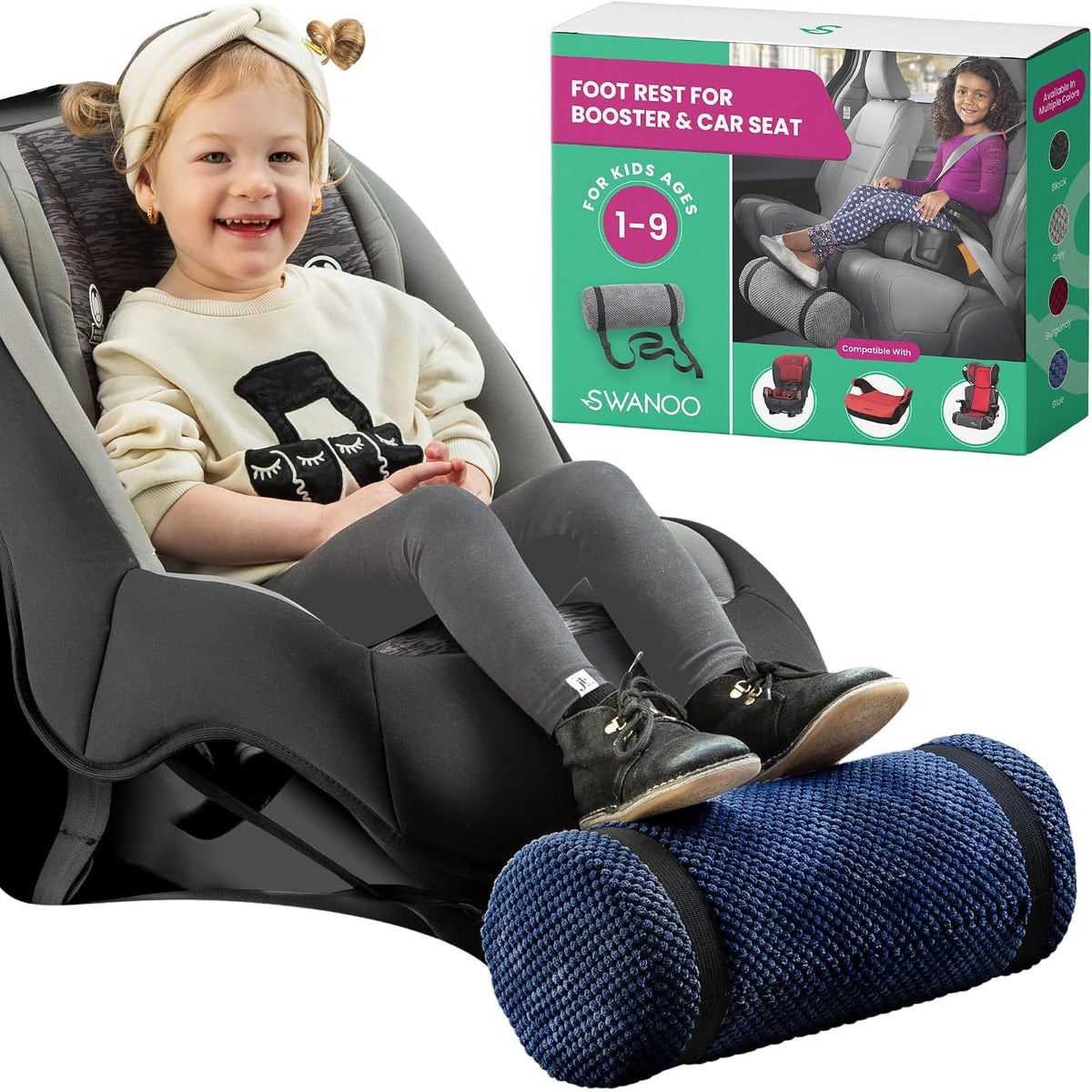 Car Seat Foot Rest, Grey, Extra Long Straps, Adjustable