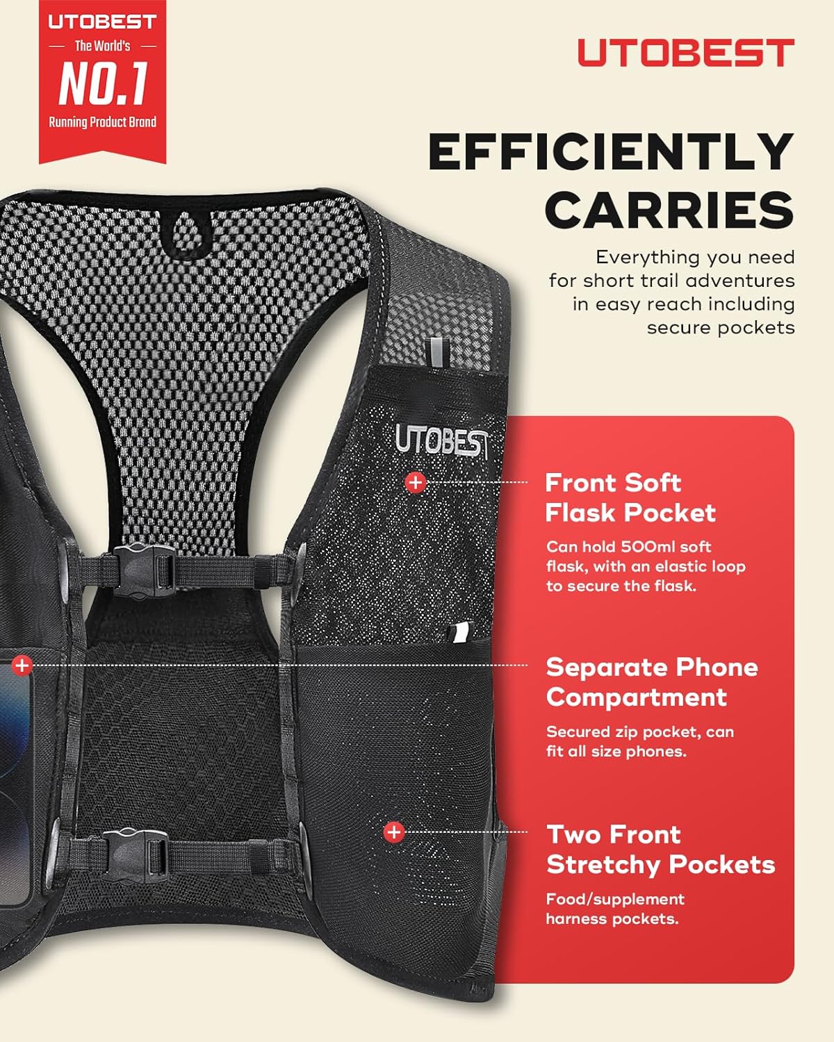 UTOBEST Ultra-Light Running Vest | Breathable Hydration Gear for Men & Women - Perfect for Trail Hiking & Jogging