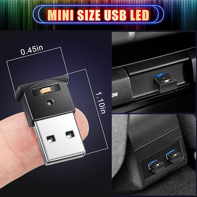 Frienda 2 Pieces Mini USB LED Light, Car LED Interior Lighting 5v Smart USB Atmosphere Light, Laptop Keyboard Office Decoration Night Lamp, Adjustable Brightness, 8 Colors