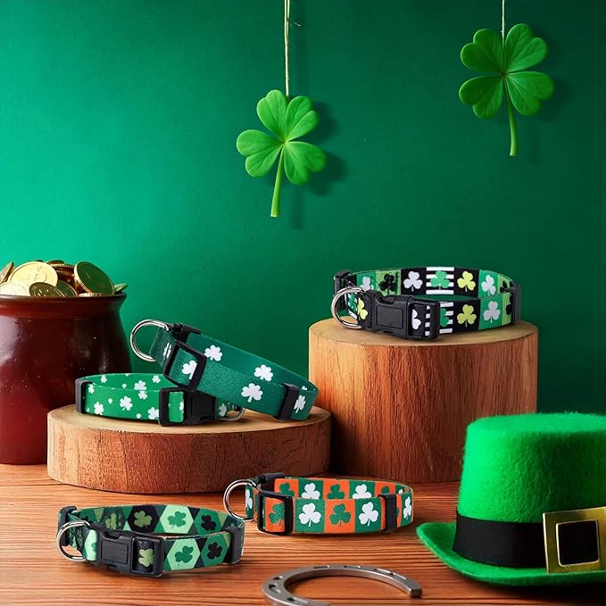 Native Pup St Patricks Dog Collar- Saint Patrick Green Shamrock Pet Collars- St. Patrick’s Lucky Irish- Cute Boy Girl Puppy Gift- Adjustable for Small, Medium, Large Breeds (Argyle, Large)