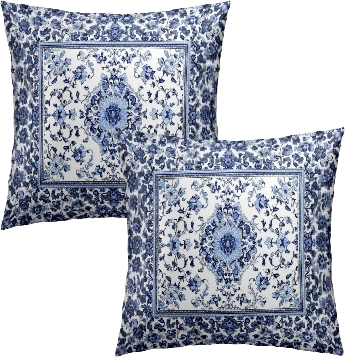 Giwawa Boho Floral Pillow Covers 16x16 Inch Blue Leaves Decorative Pillow Cases Set of 2 Square Throw Pillows for Cushion Sofa Couch Outdoor Decor