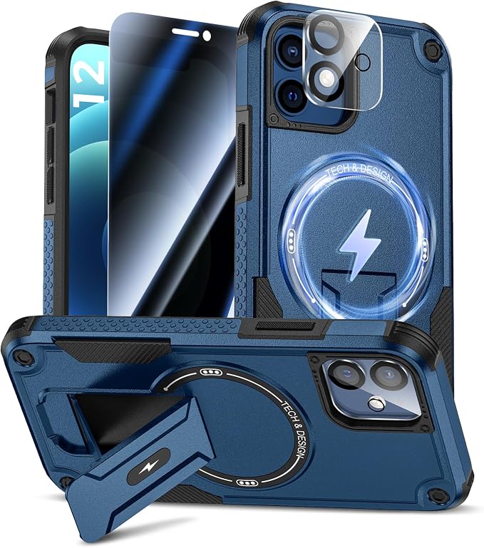 Goton for iPhone 12 Case with Privacy Tempered Glass Screen Protector & Camera