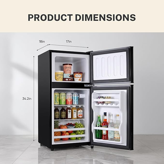 3.2 Cu.Ft Mini Fridge with Freezer, 2 Door Small Refrigerator with Adjustable Thermostat Energy-efficient Low Noise, Compact Fridge for Bedroom, Office, Dorm, Matte Black