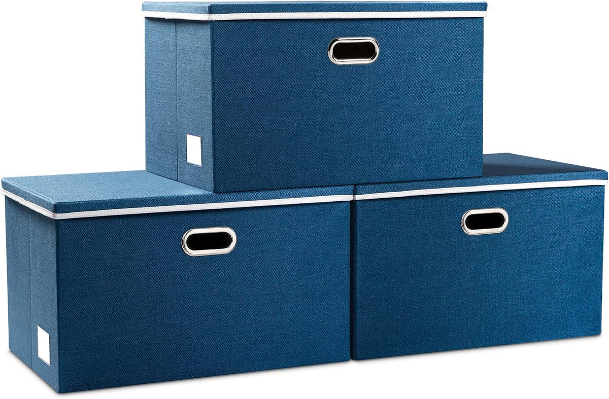 PRANDOM Foldable Storage Boxes with Lids [1-Pack] Linen Fabric Collapsible Storage Bins Organizer Containers Baskets Cube with Cover for Home Bedroom Closet Office Nursery (14.9x9.8x9.8)