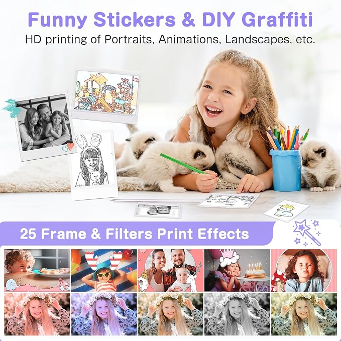 Kids Camera Instant Print, Dual-Lens 48MP Digital Camera
