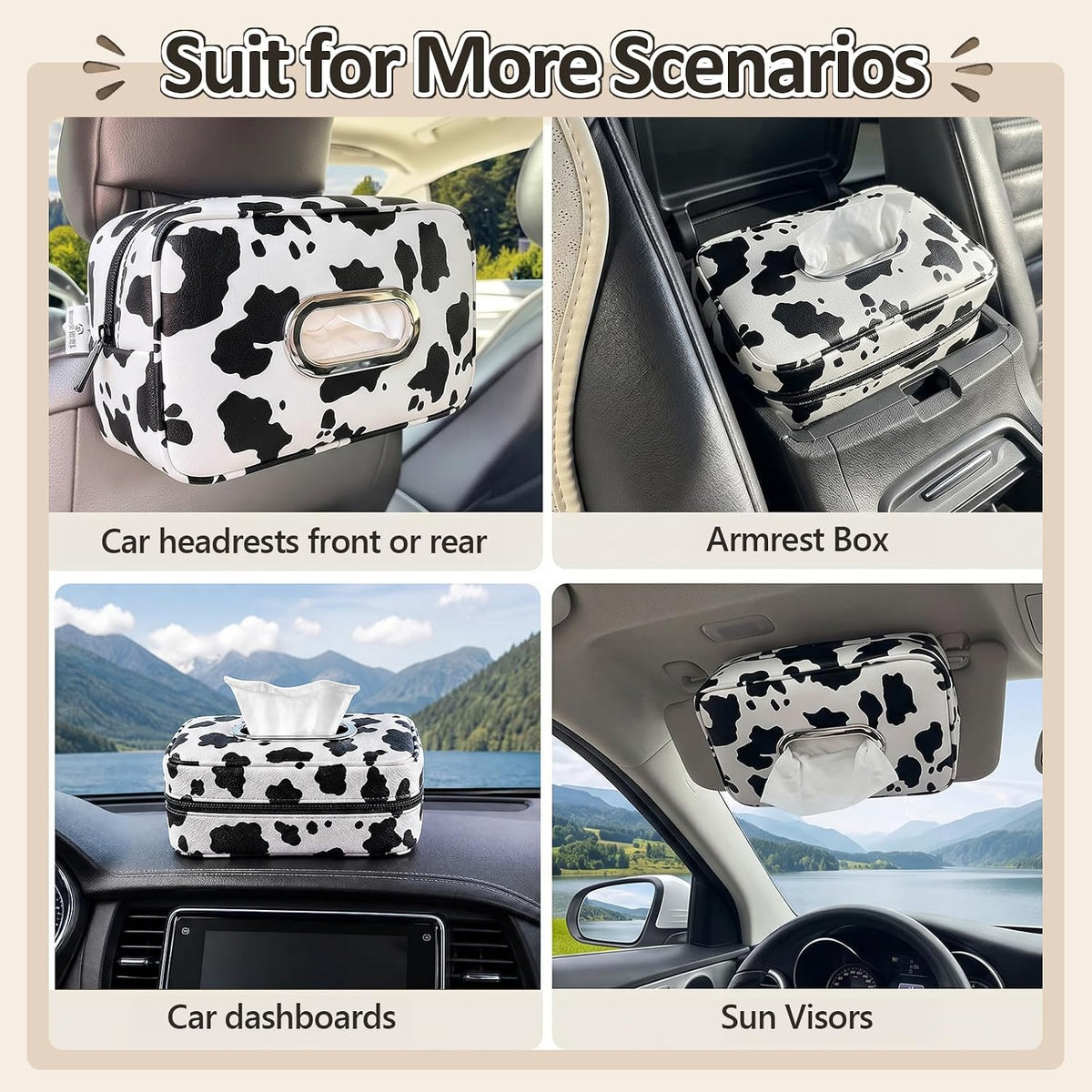 Marble Car Tissue Holder, 9.8 x 5.9 x 4.7 PU Leather Headrest Organizer