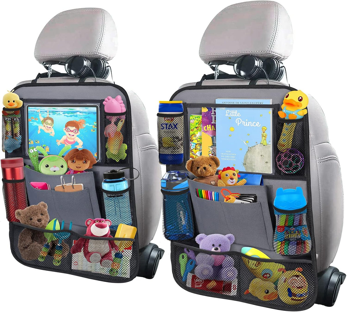 Backseat Car Organizer w/ 10 Storage Pockets 11" Tablet Holder, 2 PCS Gray