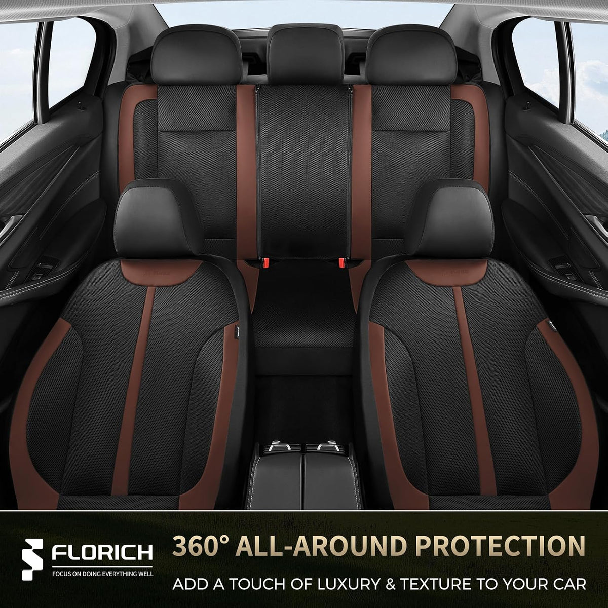 Seat Covers, Car Seat Covers Full Set, Black&Coffee Seat Covers for Cars 5 Seats, Breathable Car Seat Protector, Front and Rear Car Seat Cushion, Automotive Seat Covers Universal Fit for Most Cars SUV