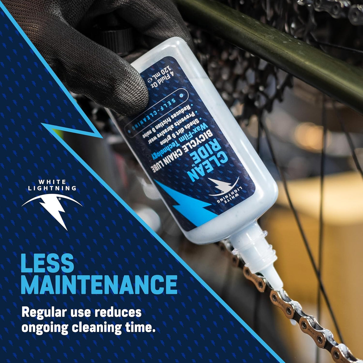 White Lightning Clean Ride Bicycle Chain Lubricant - 100% Oil-Free, Self-Cleaning, 4 oz