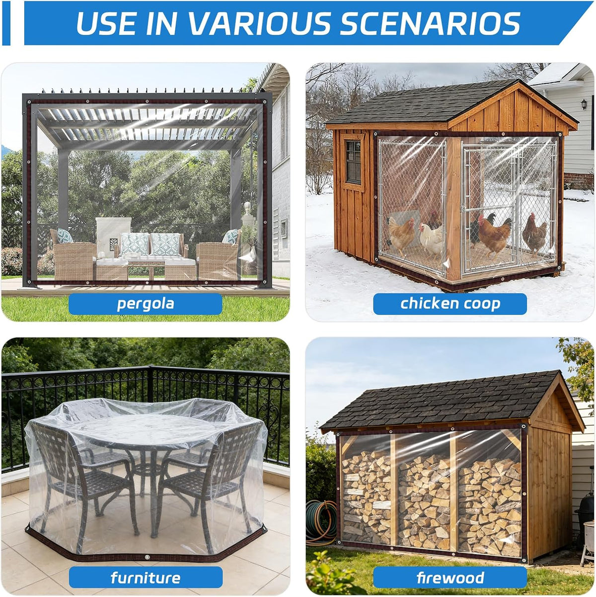 Clear Tarps 7x9ft, Waterproof Tarp Transparent with Grommets for Outdoors Anti-Tear for Chicken Coops Covering Firewood