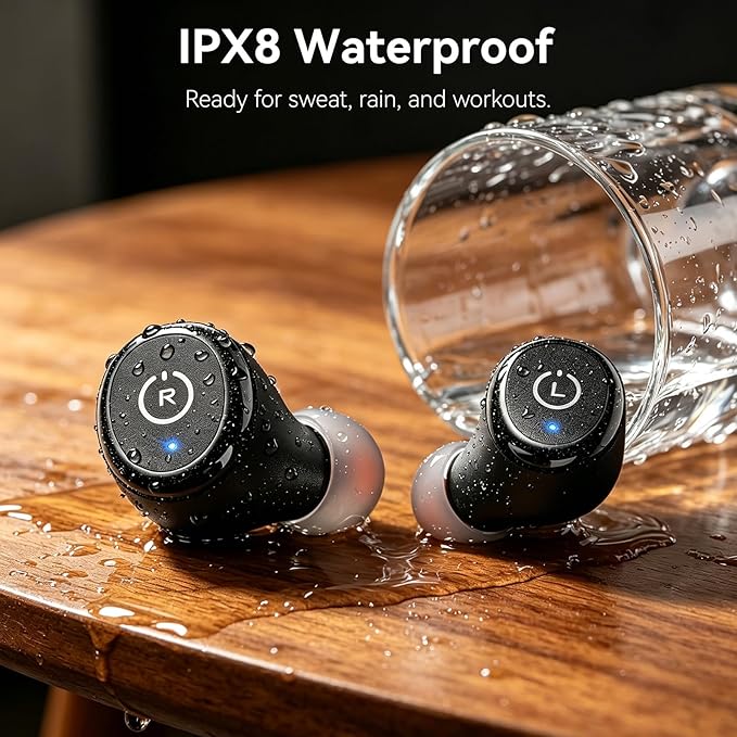 TOZO T10 Wireless Earbuds Powerful Bass Stereo Wireless Charging, APP, IPX8 | Waterproof, 55H Playtime, Ergonomic Design In Ear buds, App Customize EQ, Bluetooth 5.3 Headphones for Work, Travel, Black