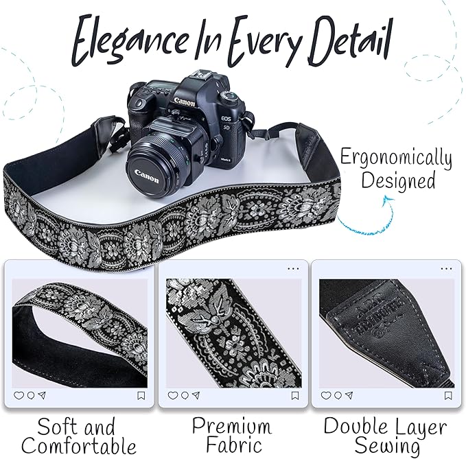 Art Tribute Camera Strap, Vintage Embroidered Neck Shoulder & Crossbody Camera