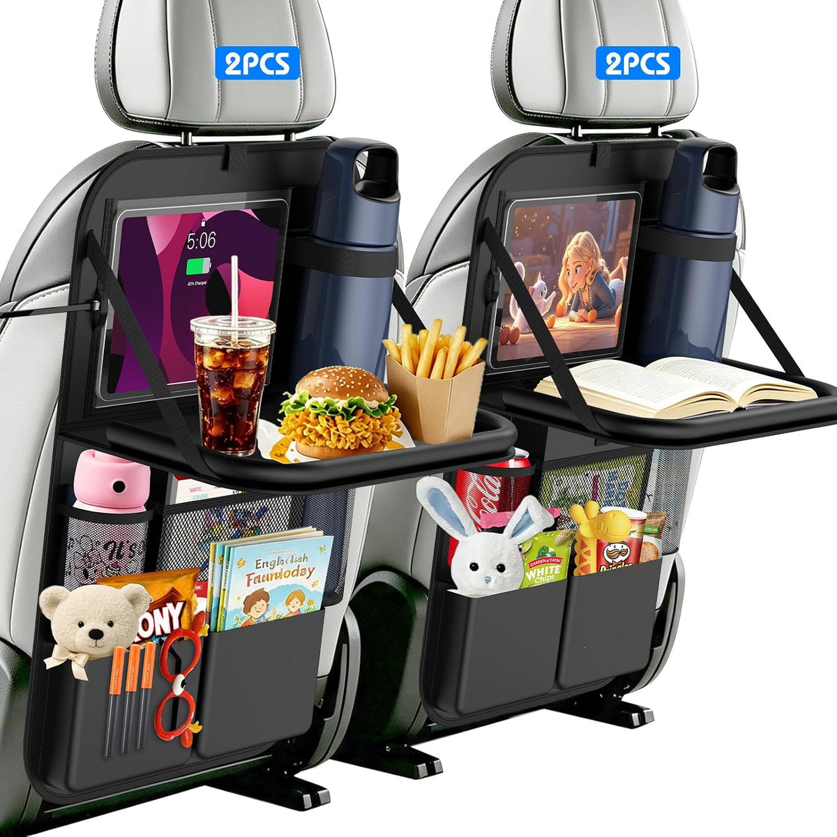 Car Backseat Organizer with Foldable Table Tray (2 Pack)